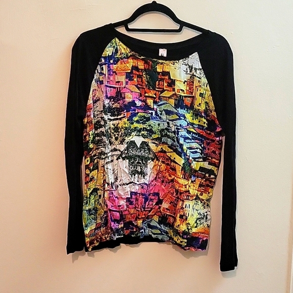 Goth Grunge Artsy Vivante graphic mixed media top NWOT - Picture 1 of 8